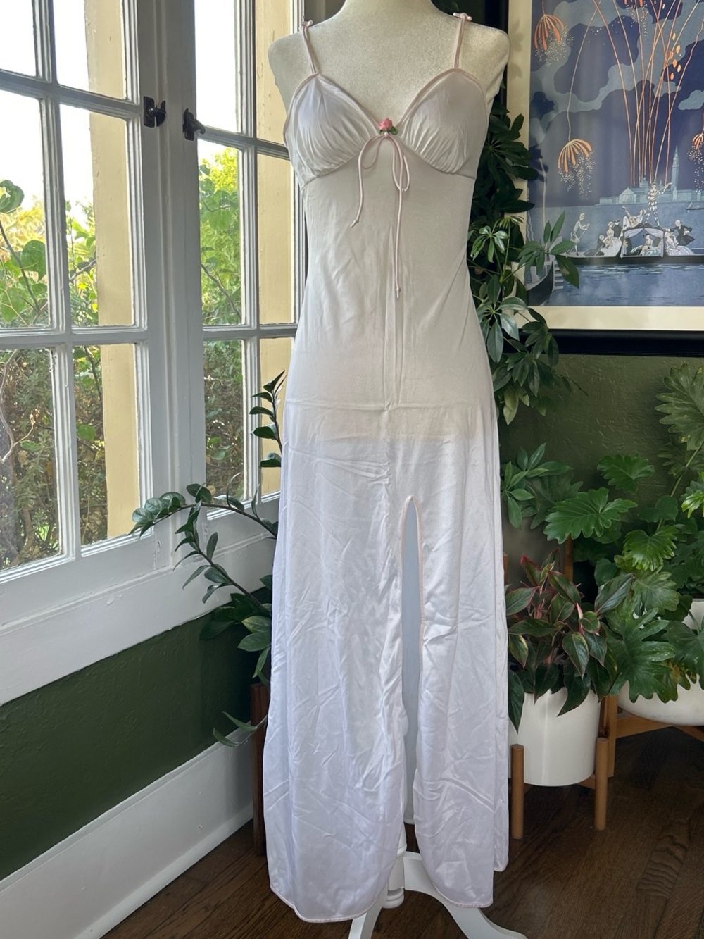Vintage JCPenney Delicate Pale Pink Slip Dress with Front Slit